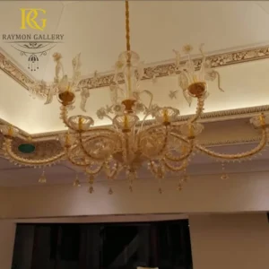 لوستر لوکس شامپاینی مورانو با گل های کریستالی شفاف