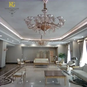 لوستر رزگلد باکارات با شاخه های لاله‌ای کریستالی