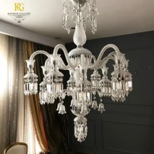 لوستر باکارات وارنه شفاف لوکس با آویز های استوانه ای