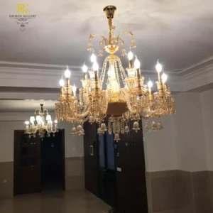 لوستر شاخه ای باکارات طلایی با شاخه منحنی زنجیره ای