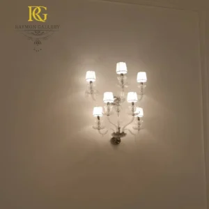 دیوار کوب 9 شاخه باکارات شید دار کریستالی