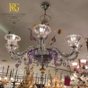 لوستر مورانو مارپیچ سفید بنفش مدرن