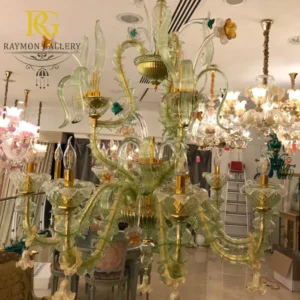 لوستر سبز برگ دار با کاسه های دست ساز