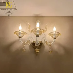 دیوارکوب 3 شاخه سفید و زنگوله های کرم سبک مورانو