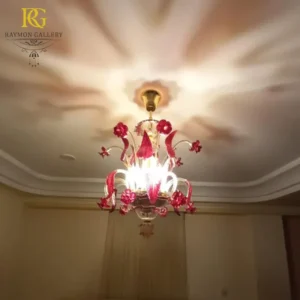 لوستر لنتر سقفی دست ساز قرمز سفید