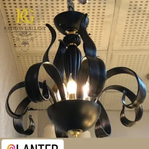 لوستر مدرن مشکی مورانو با برگ های بلوری