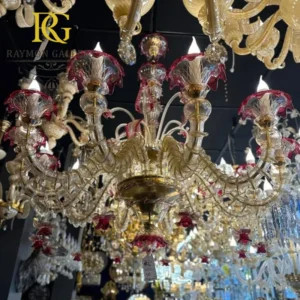 لوستر مورانو کلاسیک با شاخه‌های رنگی لاکچری