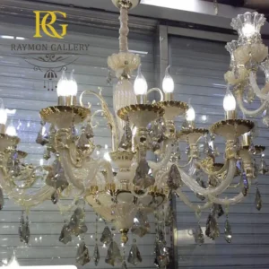 لوستر دو طبقه کلاسیک و کریستال های اشکی