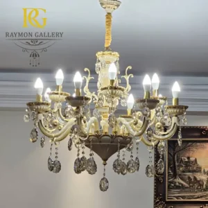 لوستر کلاسیک مروانو کرمی و کریستال های اشکی وارداتی