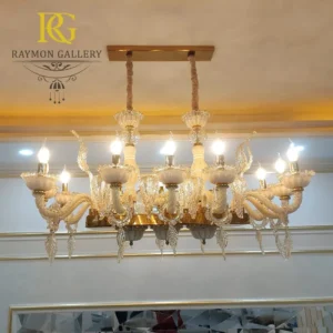 لوستر لاینر مورانو کرم رنگ و بدنه طلایی درجه یک