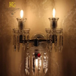 دیوارکوب 3 تایی کریستالی باکارات با آویز های قرمز رنگ