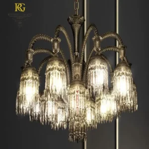 لوستر اشرافی باکارات طلایی با شاخه های وارانه