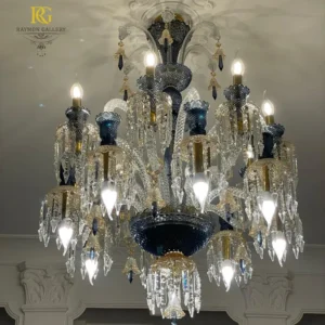لوستر آبی طلایی کریستالی باکارات اشرافی