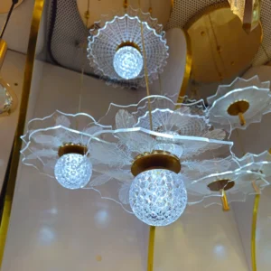 لوستر آویز فانتزی کریستالی گلبرگی