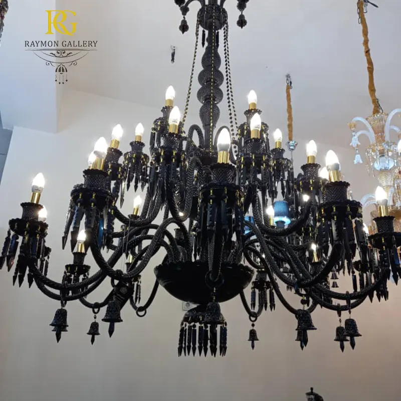 لوستر طبقاتی باکارات مشکی براق کریستالی مهره ای