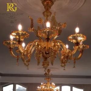 لوستر کلاسیک شامپاینی موارانو و آویز های گلبرگی