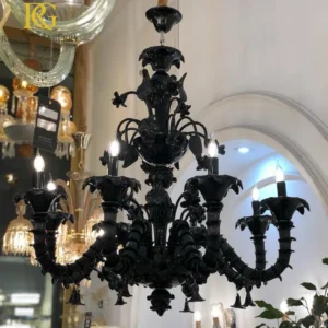 لوستر مورانو مشکی کریستالی و شاخه های پیچشی