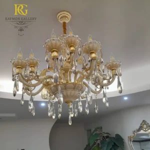 لوستر بلوری طلایی مورانو اشرافی و آویز اشکی