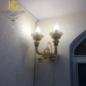 دیوارکوب دوشاخه طلایی طراحی گلدار وارداتی