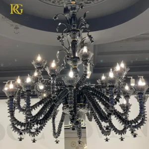 لوستر مشکی مورانو لوکس و شاخه های حلزونی کریستالی