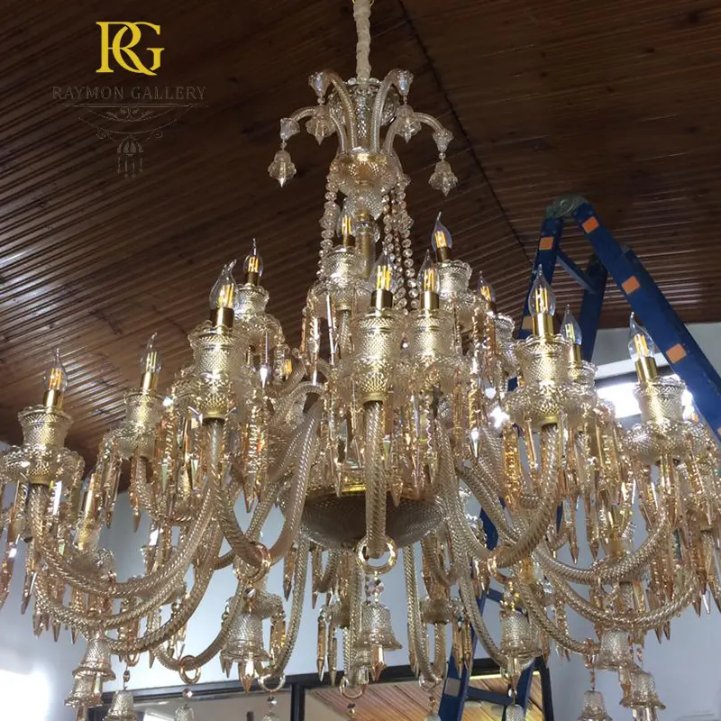 لوستر طبقاتی سلطنتی کریستال طلایی مجلل