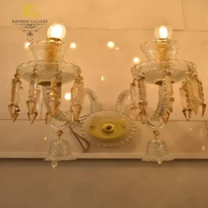 دیوارکوب 2 شعله سفید کرم کریستالی کارگاهی