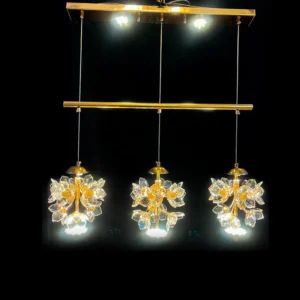 لوستر خطی مدرن طلایی و آویز گل کریستالی