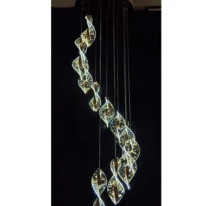 لوستر آویز مدرن بلند با طراحی مارپیچی کریستالی