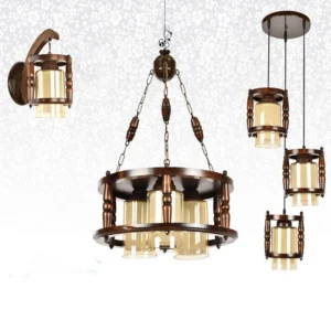 مجموعه لوستر و آویز چوبی حباب دار استوانه ای