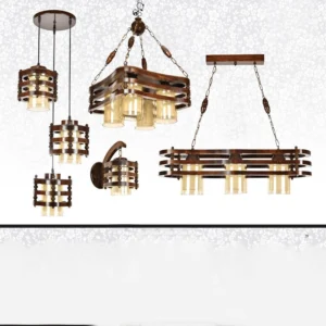 مجموعه لوستر آویزی چوبی نرده‌ای سبک مدرن