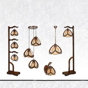 مجموعه لوستر حباب دار قاب گلبرگی چوبی