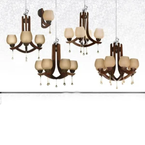 مجموعه لوستر چوبی منحنی کرمی آویزدار