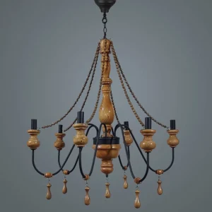 لوستر کلاسیک چوبی 6 شاخه زنجیری