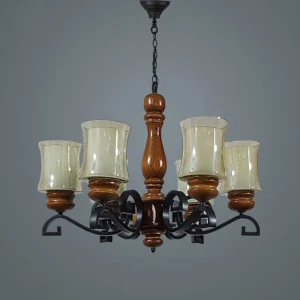 لوستر مدرن چوبی لاکچری 6 شاخه شید دار