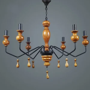 لوستر چوبی مدرن 6 شاخه لاکچری شاخه بلند