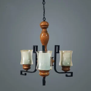 لوستر 4 گوشه چوبی کلاسیک شید شیشه ای