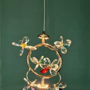 لوستر مدرن دایره‌ای با گل‌های رنگی کریستالی