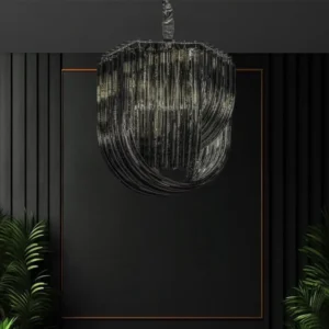 لوستر مدرن مشکی استوانه‌ای با کریستال‌های ریزشی