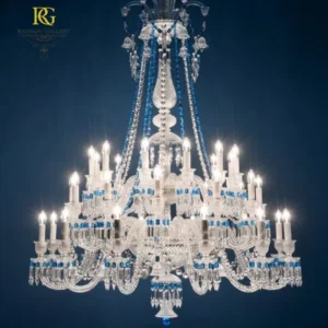 لوستر سه طبقه سفید آبی باکارات با طراحی لوکس