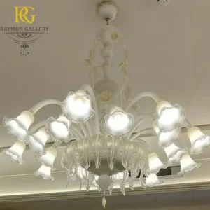 لوستر لاله ای مورانو سفید مات سبک نئو کلاسیک