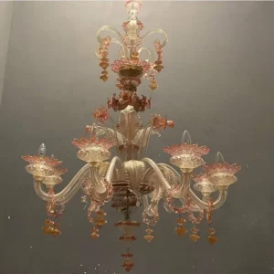 لوستر تاخ دار عسلی صورتی اشرافی سبک مورانو