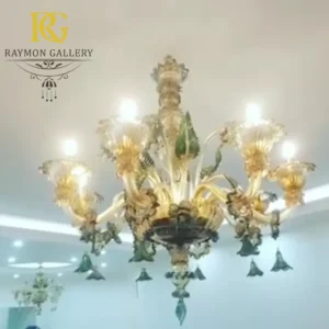 لوستر سبز رنگ کریستالی با سبک مورانو