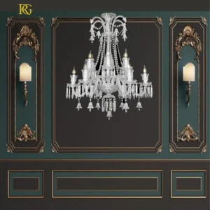 لوستر دو طبقه باکارات شفاف و آویز هار مرواریدی