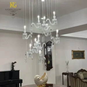 لوستر مدرن کریستالی ریسه‌ای آویز خطی