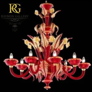 لوستر قرمز طبقاتی مورانو و رگه های زرد