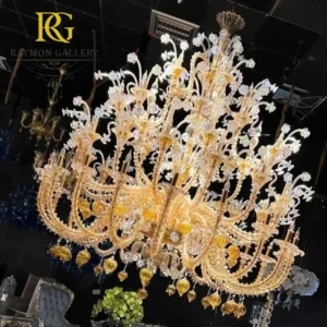 لوستر مورانو اعیانی چندطبقه کلاسیک با بلور خارجی