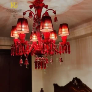 لوستر باکارات قرمز مدرن لوکس همراه با شید قرمز