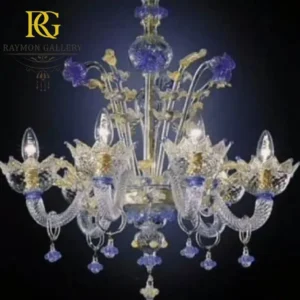 لوستر مورانو لاجوردی شاهانه دست‌ساز و بدنه کریستالی درجه یک