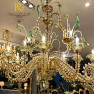 لوستر مورانو دست‌ساز ایتالیای سبز کرم