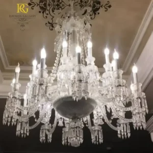 لوستر باکارات دو طبقه رنگ شفاف و اویز های منشوری